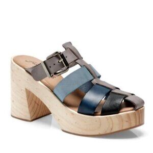Free People Bellevue  Clogs Leather Wood Fisherman Sandals Slides 11 River